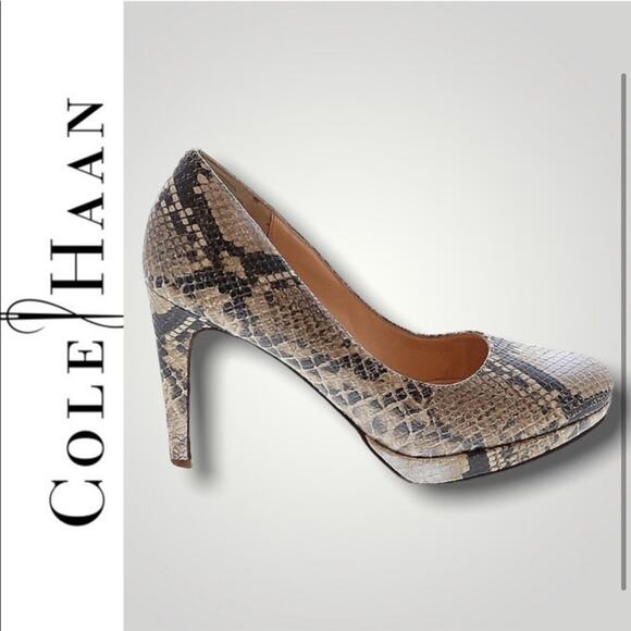 COLE HAAN SNAKESKIN ANIMAL PRINT 4" PLATFORM HEELS - 7B - Picture 2 of 4